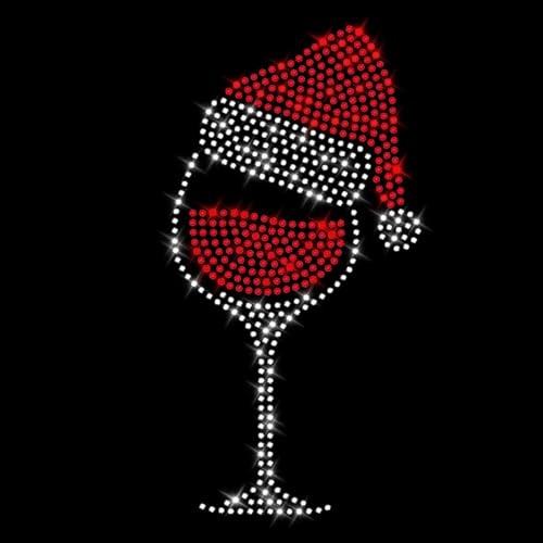 Glitzerdeals Glitterdeals immagine termoadesiva strass bicchiere di vino di Natale cristallo con motivo cappello di Babbo Natale strass da stirare Motivo termoadesivo natalizio cappello di Natale stra