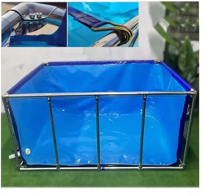 With Metal Bracket Large Fold Aquarium Transparent Aquarium Pool Pond Transparent Viewing Window For Breeding Koi Agricultural, Easy To Install (Color : Blue+Clear, Size : 120X80X71CM)