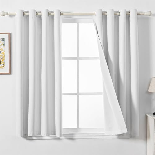 MYSKY HOME Gardinen mit Ösen Schallschutz Vorhänge Weiss Blackout Vorhang Weiß Leinenoptik Gardine Verdunkelungsvorhang für Kinderzimmer und Wohnzimmer,2er Set H 175 x B 140 cm,Weiß.