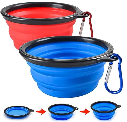 2 Pièces Gamelle Pliable pour Chien, 350ml, Bleu et Rouge Gamelle Chien Pliable, Gamelle Retractable Chien pour Animaux de