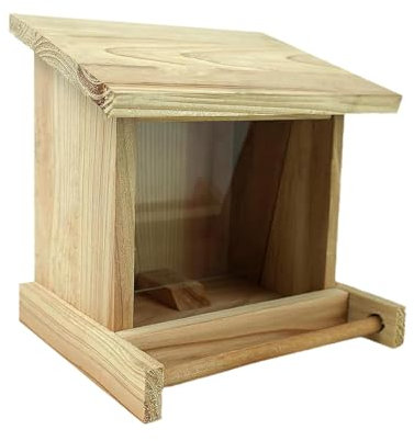 F Fityle Comedero de Madera para pájaros, contenedor de Comida para pájaros, estación de alimentación para pájaros fácil de llenar con Techo abatible para
