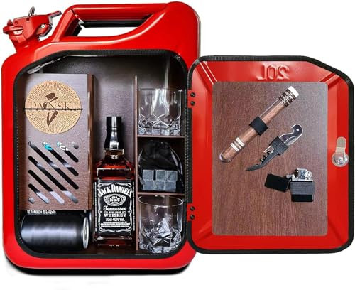 Red Jerry Can Mini Bar - Custom Original Gifts For Husband, Dad, Men Portable Whiskey Bar Cabinet And Wine Cooler Perfect Bar Set Storage Box For A Unique Mobile Mini Bar Experience