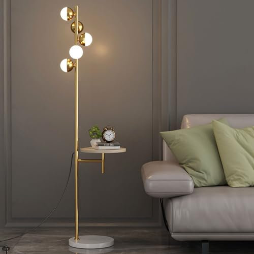 Wylolik 6 Kugeln mit Tisch-Stehlampe 3 Farben dimmbar vertikale Lampe multifunktionale Stehlampen mit Trennwänden rostfreies Metall hohe Lampen Fußschalter Marmorsockel für Wohnzimmer Schlafzimmer