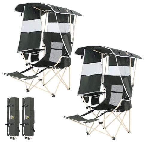 Nice C Chair with Canopy, Umbrella Chairs, Chair with Shades, Sports Chairs, w/Removable Footrest, Cooler Bag, Cup Holder for Camping, Fishing, Sports, Beach (2-P Green)