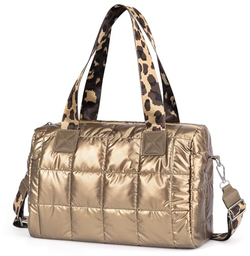 CANBOX Puffer Bag, Bolso Acolchado con Cremallera, Bolso de Hombro Acolchado Dorado, Bolso de Hombro Bolso Shopper para Mujer