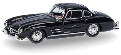Herpa Modellauto Mercedes-Benz 300 SL Flügeltürer, Miniatur im Maßstab 1:87, Sammlerstück, Made in Germany, Modell aus Kunststoff, Farbe: schwarz