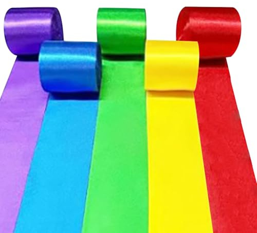 5 Rollen 5 cm breite Satinband-Rollen, Regenbogen-Geschenkband, großes Stoffband, Schleifenband, dekoratives Geschenkband, buntes Schleifenband, Hintergrund