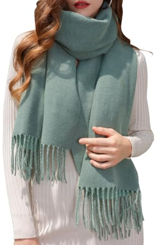 Enwokran Damen Winter Oversized Kaschmir Wendbar Lange Winterschal Weich Wraps Groß Karo Fransen Warm für Herbst Winter Hochzeiten Abendkleider (Grün)