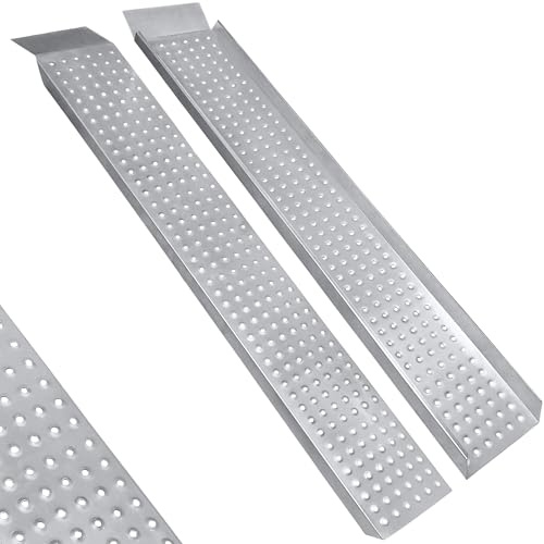 SUBTLETY 2er Laderampen Set Verzinkter Stahl Auffahrrampe mit rutschfeste Oberfläche 135cm Verladerampe Auffahrkeile für Motorrad Rasenmäher Rollstuhl Fahrrad Bordsteinrampe max. 400KG/Paar (Silber)