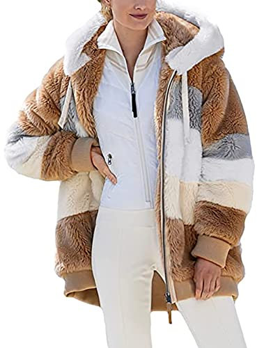 ZWDC Fleecejacke Hoodie Damen Kapuzenpullover Teddy-Fleece Warm Herbst Wintermantel Stilvoller ReißVerschluss Fellmantel PlüSchjacke Mit Taschen Damen Winterjacke für Alltag