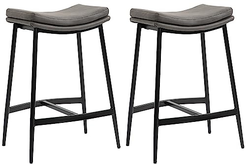 HOMCOM Conjunto de 2 Taburetes Altos de Cocina Sillas Altas de Cocina sin Respaldo con Estructura de Acero Estilo Industrial Carga 120 kg para Bar Salón Comedor Gris