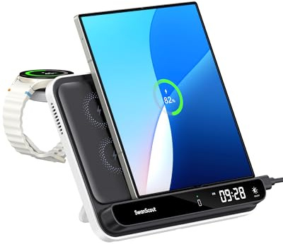 SwanScout Ladestation für Samsung Z Fold 7/S25 Ultra/S25/iphone Air/17/16, 30W Fast Wireless Charger for Galaxy Z Fold 6/5/4, Ladegerät für Galaxy Watch 8/8 Classic/7/Ultra/6/5, SwanScout 710FS