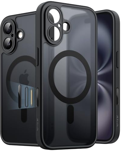 JETech Matte Magnetische Hülle für iPhone 16, Schwarz | Kompatibel mit MagSafe, Kamerasteuerungstaste, Matte Transluzent Rückseite, Schlanker Stoßschutz