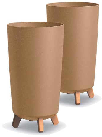 Tymar stora ytterkrukor med fötter, blomkruka, stor blomkruka, blomkruka, blomkruka, matta, planteringskruka för utomhus- och inomhusbruk (2-pack) trä; höjd 44,5 cm/ø 24 cm)