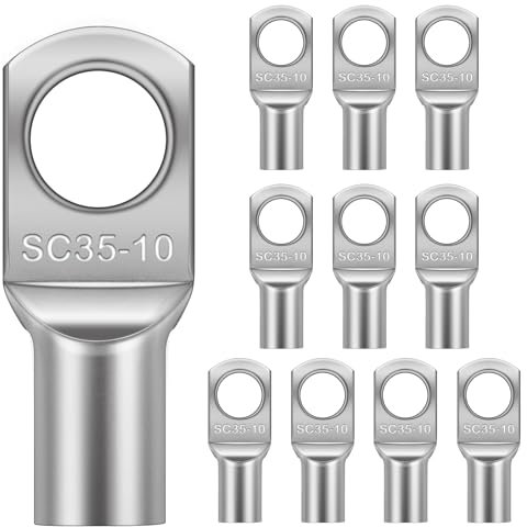 Flintronic 10Pcs Tinned Copper Terminals Connectors, SC35-10 Battery SC Ring Terminal Connectors Set, Battery Cable Ends Lugs, Bolt Hole Crimp Terminals Connector for Electric, Auto, Boat, Car