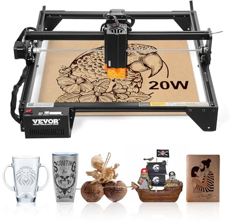 VEVOR 20 W Grabador Láser, Máquina Cortadora y Grabadora Láser, Área de Trabajo 35 x 40 cm Velocidad de Movimiento de 10000 mm/min, con Punto Comprimido y Protección Ocular para Madera y Metales