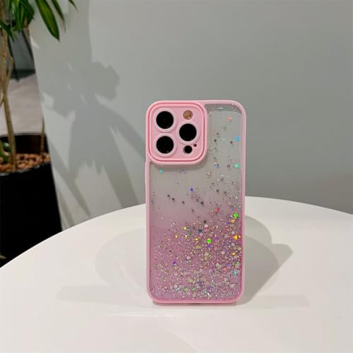 PYYLTTP Custodia trasparente glitterata per iPhone 15 14 13 12 Mini 11 Pro Max X XR XS Max 6 6S 7 8 Plus Cover antiurto con paillettes sfumate, rosa, per iPhone 13 Mini