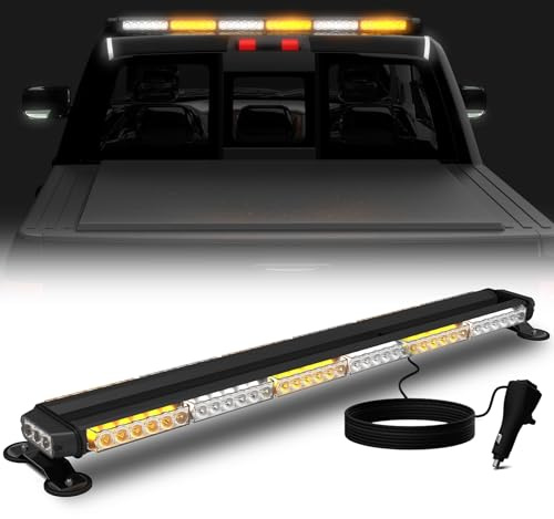 DOXMALL 78 LED Rundumleuchte Blinklicht 96cm Warnbalken Blinklicht mit Magnetbasis für Baustellenfahrzeuge Lkw Pickup (Gelb Weiß)