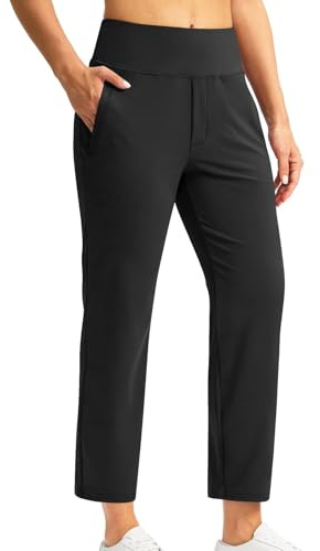 7/8 Hose Damen Sommer Business Gerade Bein Elastischer Bund Hosen Casual Komfortabel Stretch Hohe Taille Freizeithose Lässig Gerade Stoffhose Business Elegant Hose mit Taschen für Fitness Freizeit
