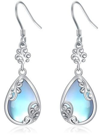 enjoylifecreative Schwarze Onyx/Türkisfarbene/Lapislazuli/Mondstein Ohrhänger 925er Sterlingsilber filigrane Edelstein Tropfenohrringe Boho-Schmuck Geschenke für Frauen