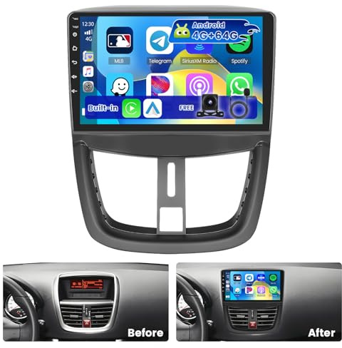 Hikity 4G+64G Android 15 Radio Coche Peugeot 207 2006-2010 9 CarPlay | Android Auto Inalámbrico. BT. GPS. WiFi. FM/RDS. SWC. Enlace Espejo. Cámara+MIC