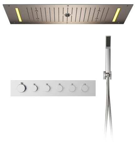 SWHC Sistema doccia LED 700 x 380 mm,Colonna Doccia,soffione a soffitto et Doccia termostatico,Soffione doccia a temperatura costante,Kit doccia a soffitto a 5 funzioni,doccetta manuale