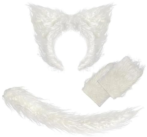 OIXYEY Werwolf Ohren Set mit Klickverschluss Schwanz – 4-teiliges Furry Kostüm für Halloween, Cosplay & Fasching, Pelzige Wolf Accessoires für Kinder und Erwachsene, Realistische Werwolf Verkleidung