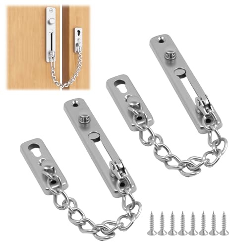 2PCS Door Chain Lock for Front Door, Stainless Steel Security Chain with 8pcs Screws, Safety Chain Lock for Home, Hotel and Apartment Doors, Durable Anti Theft Guard Bolt for Extra Protection