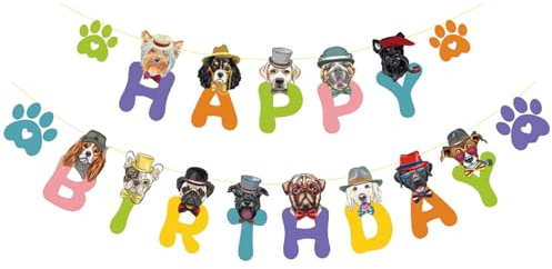 Tourima Happy Birthday Girlande Hunde – Hundegeburtstag Deko Banner Geburtstag Kinder, Hund Geburtstag Geschenk, Geburtsstagsgirlande Happy Birthday Deko Partydeko, Birthday Decorations Girlande