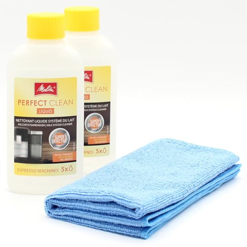 2 Milk System Cleaner for Fully Automatic Coffee Machines + Microfiber Cloth, compatible with Melitta Caffeo Gourmet 6613297, Caffeo II Bistro 6613822 - Espresso Machines, Coffee Makers, Accessories