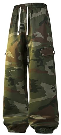 Kamouflagebyxor för män – Baggy Drop Crotch joggers, fleecefodrade varma kamouflagejoggare, dragsko elastisk midja flera fickor streetwear, Kamouflage, XXL