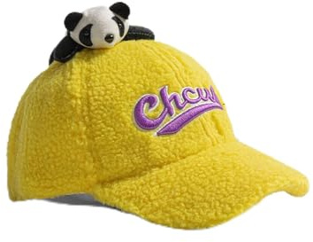 Generisch Gorra de béisbol para niñas con diseño de mapache para niños, con gorro de lana de invierno para niños, gorro para niños pequeños, regalos para niños, gorro de casco de forro polar, amarillo