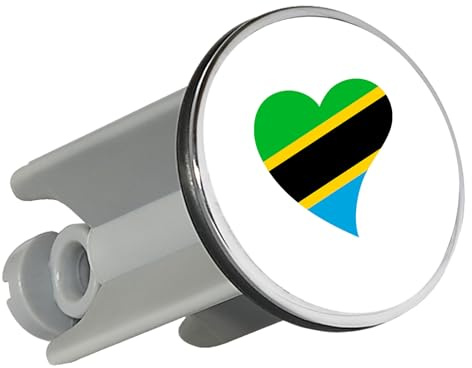 Huuraa Waschbeckenstöpsel Tansania Flagge Herz Geschenk | Universal Stopfen 4cm höhenverstellbar Abflussstopfen Geschenkidee Stöpsel mit Motiv für das Waschbecken