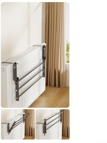 Tendedero de acero inoxidable con ancho ajustable libremente para uso en radiadores, alféizares de ventana, barandillas de ahorro de espacio, ligero y diseño (50-95 cm, blanco)