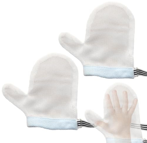 Guanti per bambini senza graffi, guanti antigraffio per neonati, guanti in rete con protezione per il pollice, protezioni per bambini, guanti da mordere le unghie, Lato anti-graffi e comemani, blu, L
