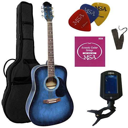 4/4 Gitarre - WESTERNGITARRE IM Set - AKUSTIK - BLAU-SCHATTIERT - Decke FICHTE FUNIERT - Tasche - Band - Saiten - 3xPIK - STIMMGERÄT ET33B - CW185