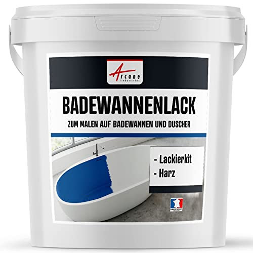 Peinture BAIGNOIRE LAVABO : Résine Salle de Bain pour Baignoire émail, acrylique et fonte 1 kg (jusqu'à 3 m² en 2 couches) - Bleu D'eau - RAL 5021 - ARCANE INDUSTRIES