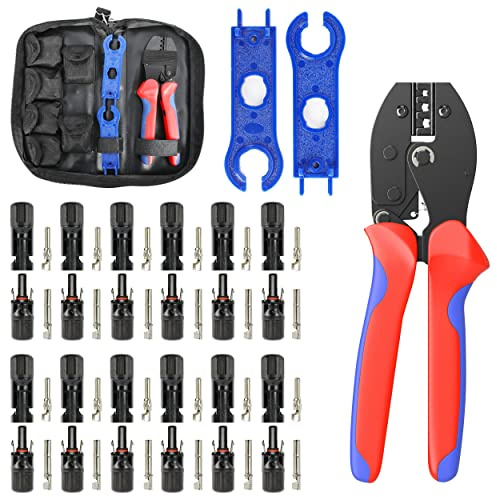 Houseables Solar Crimpzange Ratsche Terminal Kabel-Crimpzange für 2.5,6.0 mm2, 26-10 AWG, MC3, Draht Tools, Panel, Verlängerungskabel Montage, 12 Paar MC4 Stecker, Carrier