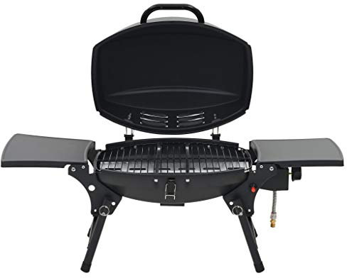 Tidyard Tragbarer Gasgrill 103 x 47 x 97 cm Mit Brenner,1 schwarz emailliertem Grillrost,2 Rädern für einfache Mobilität,BBQ Tischgrill Koffergrill Camping Beistelltische faltbar,Schwarz