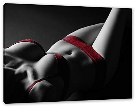 Pixxprint Frauenkörper in sexy roter Unterwäsche B&W Detail, Größe: 80x60cm, Leinwandbild, fertig gespannt, Wandbild, Dekoration, Kunstdruck, kein Poster