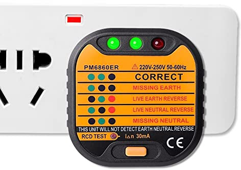 Nachar Socket Tester, 220-250V Circuit Polarity Voltage Detector Electric Socket Mains Outlet Tester UK with LCD Display Rcd GFCI Plug Tester Suitable for Power Socket Wiring Detection