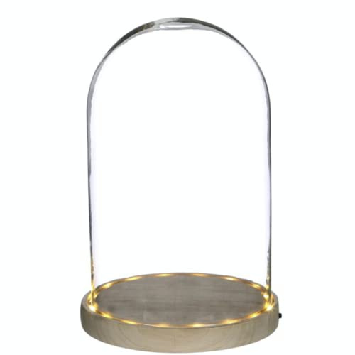 Decor Essentials Bell Jar LED Natural Wooden Base Home Decor Accessories Snow Globe Christmas Decorations (25.5cm Height)