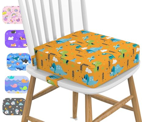 Sitzerhöhung Stuhl Kind, 10,1 cm erhöhtes Kissen für Kinderstuhl, verstellbar, erhöhtes Sitzpolster für Jungen/Mädchen, Kleinkind-Sitzerhöhung (Schnalle/Gelb)