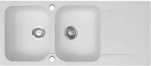 Essebagno Lisse fregadero reversible 2 cubetas 1 escurridor en resina blanca