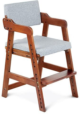 Ezebaby Hochstuhl, höhenverstellbarer Holzhochstuhl für kinder von 3 bis 12 Jahren Buchenholz Kinderstuhl, Lehrstuhl, Stabil & Sicher bis 90 kg für Kinder und Erwachsener (Walnuss)