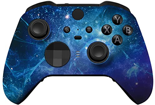 eXtremeRate Blue Nebula Replacement Faceplate Cover for Xbox One Elite Controller Series 2 (Model 1797), Soft Touch Front Housing Shell Case & Accent Rings for Xbox Elite Series 2 Core Controller