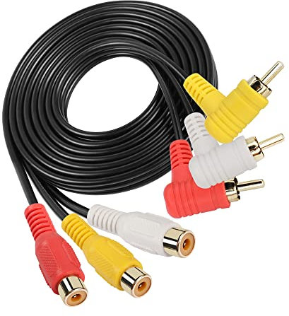 Gintooyun Audio Video 3 RCA Cavo Gold angolo retto destro 90 gradi 3 RCA maschio a 3 RCA Female Audio e video di estensione video per TV, scatola TV, amplificatore, mixer audio, ecc.