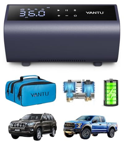 YANTU Akku-Reifenfüller, tragbare Luftkompressor-Luftpumpe für Autoreifen, batteriebetriebene Reifenpumpe, Doppelzylinder-2-faches Aufpumpen, Reifendruckmesser mit 8,3-Zoll-Digitalbildschirm