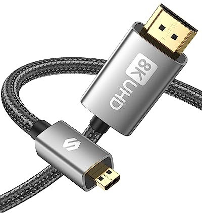Silkland Cavo Micro HDMI to HDMI 2.1 2M, 8K@60Hz Cavo Micro HDMI Supporta Ethernet, 3D, HDR, eARC, Micro HDMI a HDMI 2.1 Compatibile con GoPro Hero 9/8/7/6/5, Raspberry Pi 5/4, Sony Camera A6300 A6400