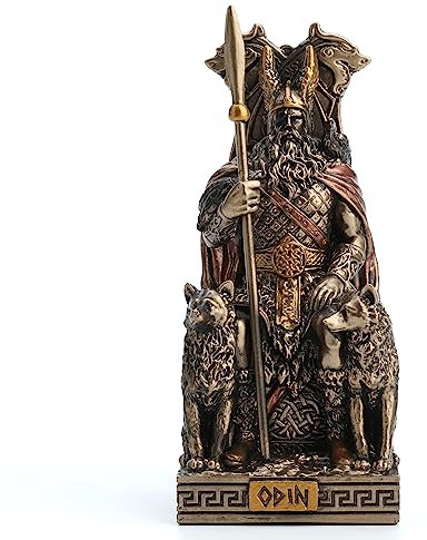 Veronese Design Miniaturfigur Nordischer Gott, Allvater, Odin, sitzend auf Thron, Kunstharz, handbemalt, Bronze-Finish, 8,9 cm, WU78058AP